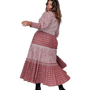 JessaKae Pink Plaid Tiered Maxi Dress